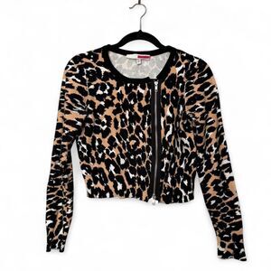 Tracy Reese leopard print zip up cropped cardigan Size S